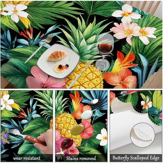 Swono Pineapples Table Cloth Rectangle Tables Hawaii Pineapples Palm Leaves Flowers Kitchen Table Cover Oblong 52"X70" Tablecloth for Dining Table Buffet Parties Patio and Camping