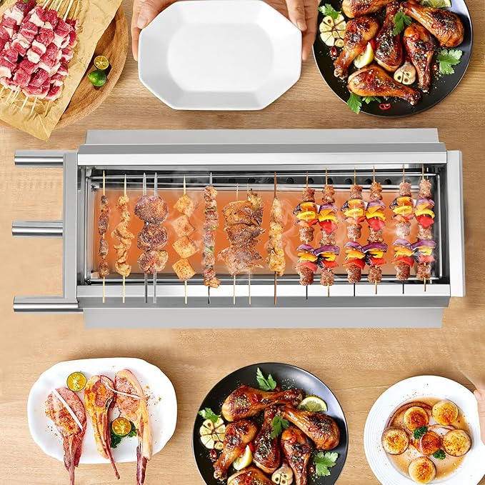 Tabletop Outdoor Barbecue Grill, BBQ Gill with Oil Catching Box and 2 Carbon Boxes, 17.7 X 5.7in Outdoor Grill, Charcoal Grills for Outdoor, Yard, Travel, Picnic, Camping