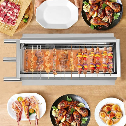 Tabletop Outdoor Barbecue Grill, BBQ Gill with Oil Catching Box and 2 Carbon Boxes, 17.7 X 5.7in Outdoor Grill, Charcoal Grills for Outdoor, Yard, Travel, Picnic, Camping