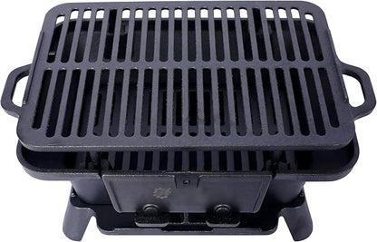 LuckyNote Oval Iron Grill Outdoor, Portable Charcoal Grill and Tabletop Cast Iron Skillet - 100% Cast Iron, Durable, Small Charcoal Grill, Camping Stove, Hibachi Grill Black
