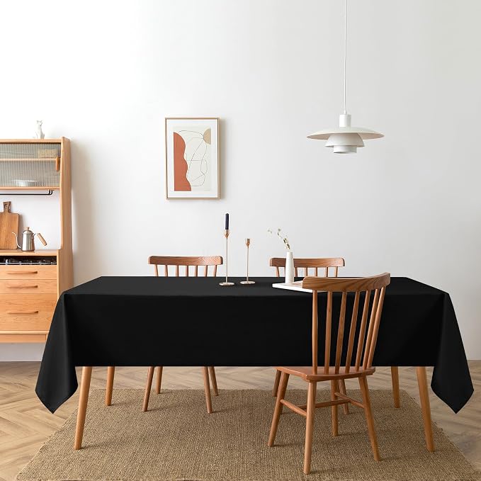 DWCN Rectangle Tablecloth - 70 x 90 Inch - Waterproof Stain and Wrinkle Resistant Washable Table Cloth, Decorative Fabric Table Cover for Kitchen Dining Room Party and Outdoor Use, Black