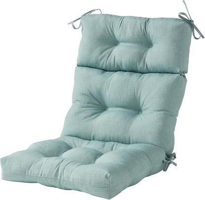 Outdoor Tufted High-Back Chair Cushions, One-Piece Hinged Seat and Back Design, Reversible with 4 Ties, Durable Polyester Fabric, Recycled Fiber Fill - Single, Seaglass