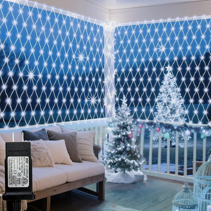 Pooqla Cool White Net Lights, 21x 5ft Christmas Lights Outdoor Clear Wire | 360 LED Large Net Mesh Lights Plug in, 8 Modes Waterproof Connectable Bushes Lights for Christmas Hedge Yard Decor
