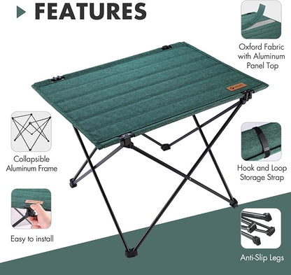 VILLEY Folding Camping Table, Portable Lightweight Table with Carry Bag | Oxford Fabric & Reinforced Aluminum Panel, Stable Tabletop for Camping, Picnic, BBQ & Outdoor Dining