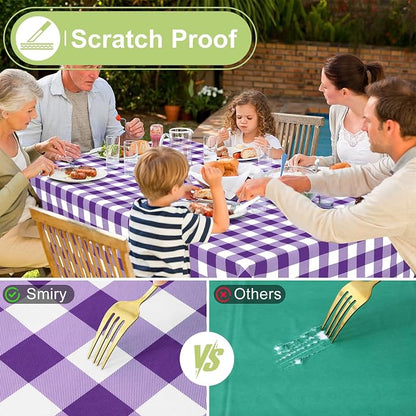 Smiry Picnic Table Cloth, Vinyl Tablecloths with Flannel Backing, 60"x120" | Waterproof Rectangle Table Cloth, Wipeable Buffalo Plaid Table Cover for Indoor and Outdoor (Purple & White)
