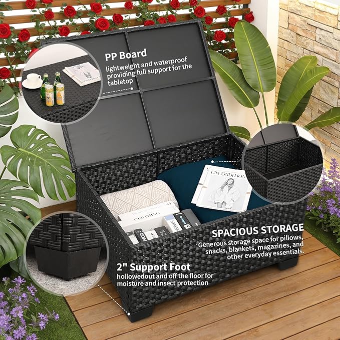 Patio Furniture Set 45-Inch Outdoor Fire Pits 8 PCS Outdoor Furniture Sets Patio Couch Outdoor Chairs 60000BTU Outdoor Propane Fire Pit Table No-Slip Cushions and Waterproof Covers, Peacock Blue