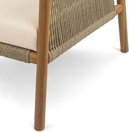 Christopher Knight Home Posey Acacia Wood Lounge Chair Outdoor Set of 2 with Removable Cushion, Solid Wood Patio Accent Chair, Patio Furniture Set Sofa Chair, Teak+Beige