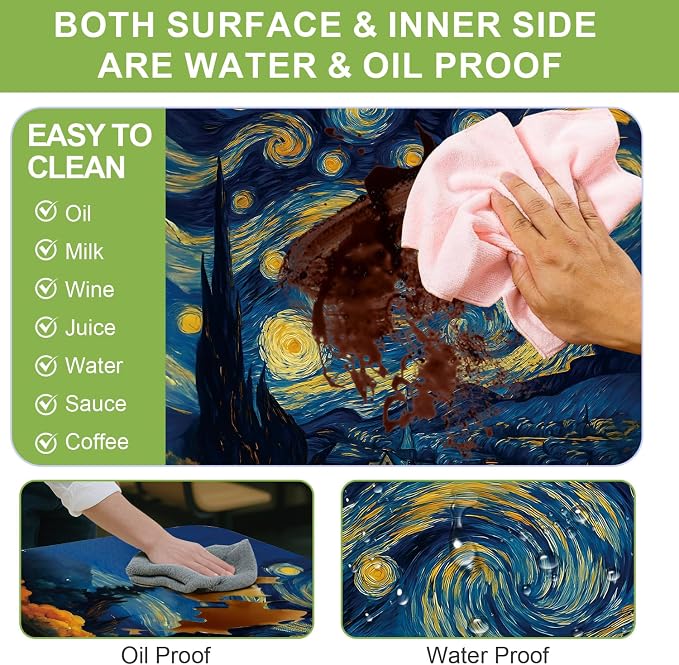 ANNA QUEEN Artistic Starry Night 6FT Picnic Table Cover with Bench Covers Set of 3 with Drawstring Bag, 72"x30" Waterproof Fitted Picnic Tablecloth & Bench Seat Covers for Outdoor Camping Patio