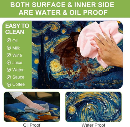 ANNA QUEEN Artistic Starry Night 6FT Picnic Table Cover with Bench Covers Set of 3 with Drawstring Bag, 72"x30" Waterproof Fitted Picnic Tablecloth & Bench Seat Covers for Outdoor Camping Patio