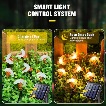 JMEXSUSS 2 Pack Solar String Lights Outdoor, 50 LED, Bee | Outdoor Waterproof, Warm White, 8 Modes Twinkle Lights Solar Fairy Lights for Garden Patio Yard Tree Christmas Decorations