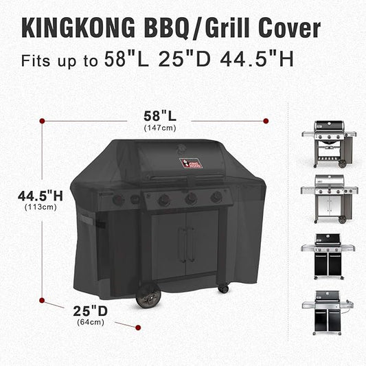 Kingkong 7130 Grill Cover for Weber Genesis II 3 Burner Grill and Genesis 300 Series Grills (Compared to 7130) including Brush, Tongs and Thermometer