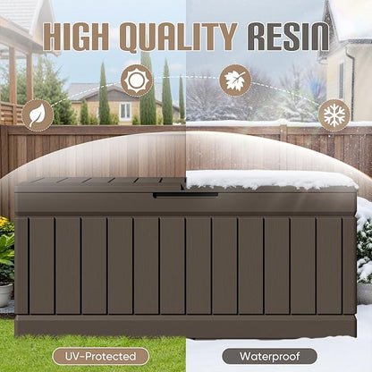JUMMICO 78 Gallon Outdoor Deck Box Large Resin Storage Box for Patio Furniture Cushions and Garden Tools (Brown)