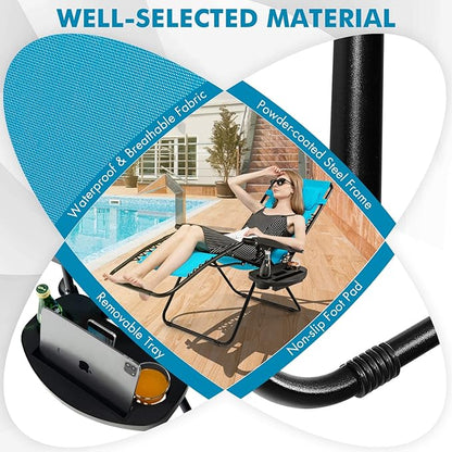 Giantex Zero Gravity Reclining Chair, Outdoor Patio Recliner with Cup Holder & Removable Pillow, Adjustable Backrest, Indoor Lounge Chair for Backyard, Garden, Poolside (Blue)