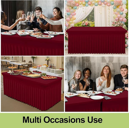 Smiry Spandex Elastic Fitted Table Cloth Skirt for 4FT Rectangle Table | Stretch Washable Table Cloth, Banquet Table Cover for Wedding, Party, Indoor & Trade Shows, (Burgundy, 48Lx30Wx30H)