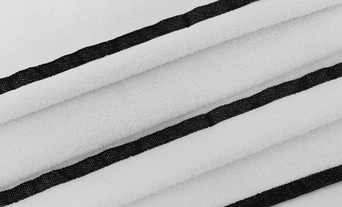 COTTON CRAFT Pool Lounge Chair Cover - 2 Pack Terry Towel Chaise Lounge Cover - Soft Cotton Absorbent Striped Towel Beach Chair Cover - Oversized 32 in W x 82 in Length x 7 in Pocket – White Black