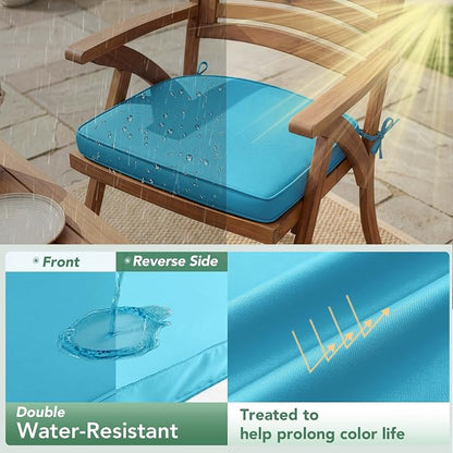 Outdoor Chair Cushions Set of 4: Waterproof & Fade Resistant Patio Furniture Cushions - 19 x 19 x 2 Inch Non Slip Round Corner Seat Cushion Pads with Removable Cover for Garden Yard Lawn, Teal