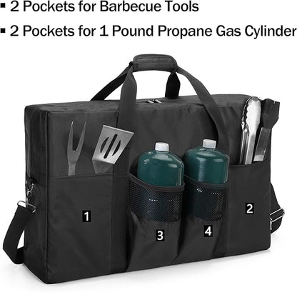 samdew Camp Stove Carry Case, Camping Stove Storage Bag Compatible with Coleman 2-Burner Gas Stove, Portable Carrying Cover Compatible with Camp Chef Everest Stove, with Grill Tools Pockets, Bag Only