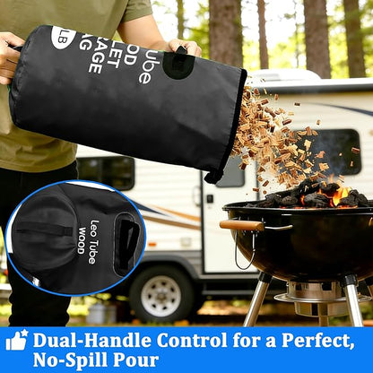 Heavy-Duty Wood Pellet Storage Bag, 20LB Waterproof Smoker Bag - 500D PVC Outdoor Storage Container with Buckle Seal, Label Pocket & Handles for BBQ, Grill, Pellet Smoker (Black)