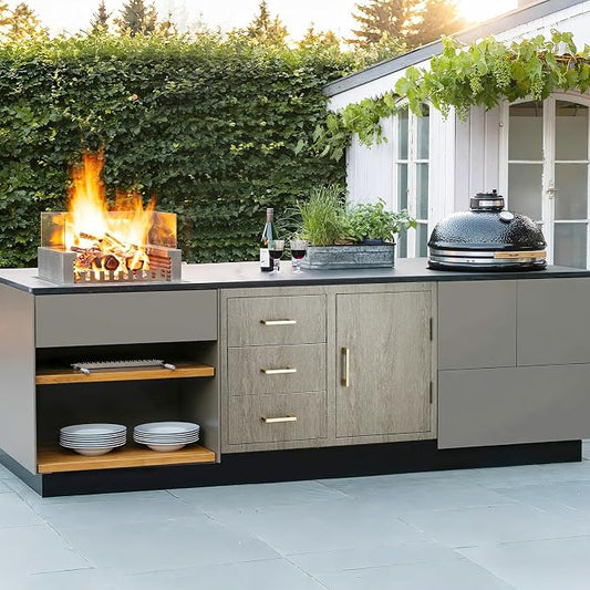 PeakPursuit Stainless Steel Outdoor Kitchen Door Drawer Combo - Triple Drawers & Access Door, Propane Storage & Adjustable Garbage Ring, Weather-Resistant Flush Mount, 38.2" W x 22.6" D x 20.5" H