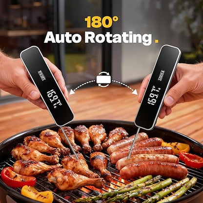 0.3 Sec Instant Read Meat Thermometer, Waterproof Digital Thermometer for Grilling, BBQ, Air Fryer, Smoker, Candy, Kitchen Gadgets, BBQ Essentials, Gift for Dad, Men, Grey