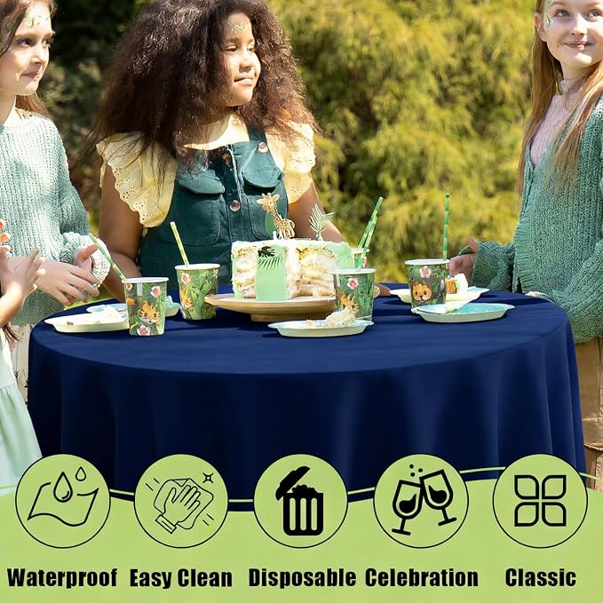 Smiry Disposable Table Cloth - 6 Pack, 84 Inch Round Waterproof Tablecloths for Parties, Decorative Plastic Table Cover, Leakproof & Sturdy, Navy