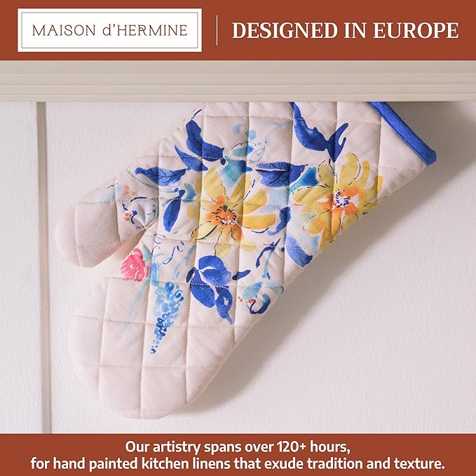 Maison d'Hermine Oven Gloves 100% Cotton Oven Mitt 7" x 13" with Loop Heat Resistant BBQ Cooking Gloves Baking Grilling Kitchen Hotel Home Farmhouse Spring Summer (Pack of 1, Girassol)