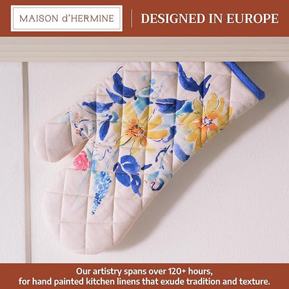 Maison d'Hermine Oven Gloves 100% Cotton Oven Mitt 7" x 13" with Loop Heat Resistant BBQ Cooking Gloves Baking Grilling Kitchen Hotel Home Farmhouse Spring Summer (Pack of 1, Girassol)