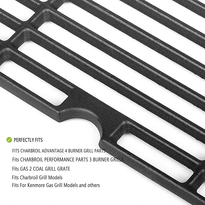 463343015 Grill Grates for Charbroil Advantage 463344015 463344116 463343819 463371116 4 Burer Grill, Cast lron Cooking Grate for Char Broil Gas2Coal 463340516 463370519 G421-0008-W1 Replacement Parts