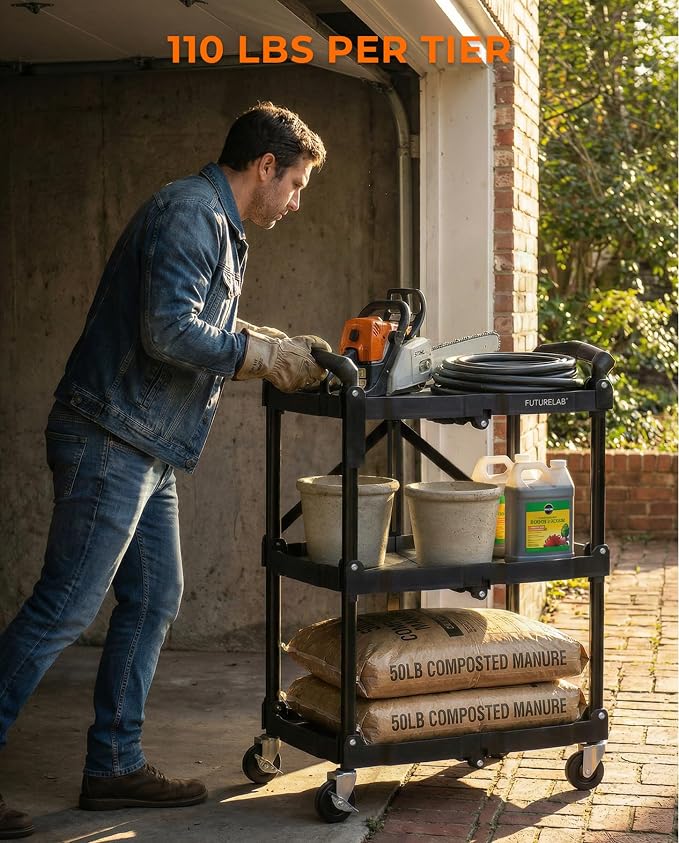 Portable Folding Service Cart - 3 Tier 330LBS Capacity - Rolling Utility Foldable Cart with Wheels for Warehouse Home Workshops Garages Restaurants Offices