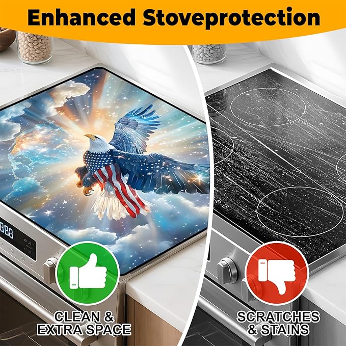 Patriotic Stove Top Cover, Heat Resistant Electric Stove Protector Mat, Large Diatomite Kitchen Counter Mat (eagle-2, 28x20 Inch)