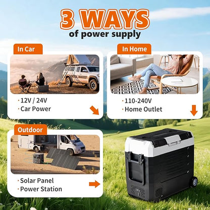 OLIXIS Portable Car Refrigerator, 53QT Dual-Zone Electric Cooler for Vehicles with Wheels & Cutting Board, -4℉-68℉ Freezer Smart Control via Bluetooth, Battery Protection, 12/24V DC & 100-240V AC