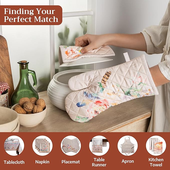 Maison d' Hermine Pot Holders 100% Cotton Heat Resistant Potholders 8" x 8" Hot Pads with Loop BBQ Cooking Baking Hotel Farmhouse Kitchen Handling Hot Pans Spring Summer (Pack of 1, Ibiza - Beige)