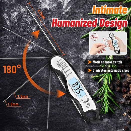 Meat Thermometer Digital, IP67 Waterproof Food Thermometer for Cooking | Backlight, Hold Function, Magnet, IP67 Waterproof, LED screen, for Kitchen, Grill, BBQ, Beef, Candy, Turkey