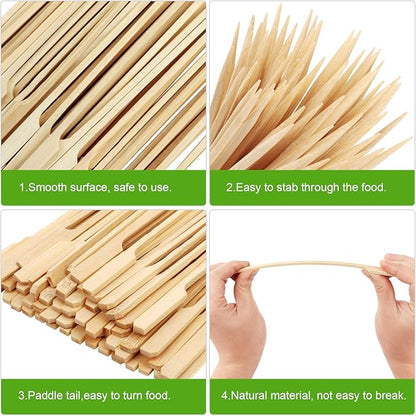 200 PCS Bamboo Skewers for Appetizers, 4.7 Inch Toothpicks Cocktail Picks for Drinks, Fruit Kababs, Sausage, Barbecue Snacks, Natural Wooden Paddle Skewer Mini Food Sticks, Charcuterie Accessories