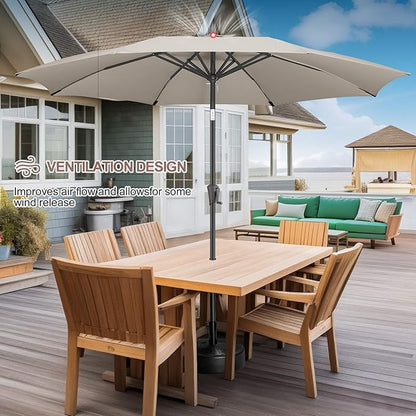 FLAME&SHADE 11 ft Patio Umbrella - Table Umbrella Outdoor with Push Button Tilt and Crank, UV Protection, 8 Sturdy Ribs, Market Umbrella for Garden, Deck, Backyard, Lawn, Pool and Beach(Taupe)