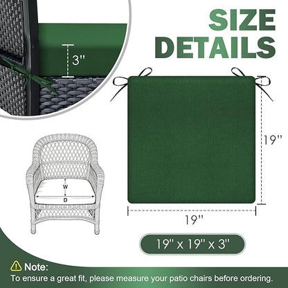 Outdoor Chair Cushions Set of 4, 19x19x3Inch Waterproof & Fade Resistant Patio Furniture Seat Cushions with Ties, Square Outdoor Dining Chair Cushions for Lawn, Garden, Deck&Yard, Forest Green