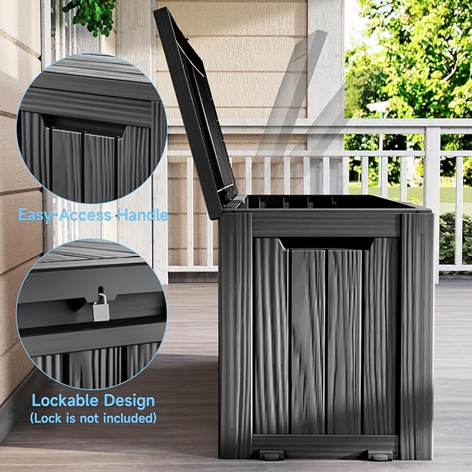 Pepe Tee Waterproof Resin Deck Box, Outdoor Storage Bin for Patio Furniture Cushions, All-Weather Garden Organizer & Seating Bench, Black