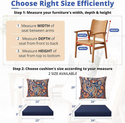 Outdoor Chair Cushion Patio Furniture Seat & Back Pillow 24 x 24 Inch Red | Rain-Proof Cover Removable Replacement with Ties for Wicker Sofa Couch Sunbrella Outside Floral