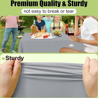 Smiry Disposable Table Cloth - 6 Pack, 54 x 108 Inch Waterproof Rectangle Tablecloths for Parties, Decorative Plastic Table Cover, Leakproof & Sturdy, Grey