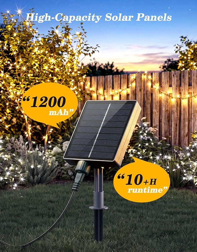 2 Pack 200LED Solar Christmas String Lights Outdoor Waterproof | Total 132FT Twinkle Lights with 8 Lighting Modes Remote for Outside Christmas Trees Decorations, Warm & Cool White