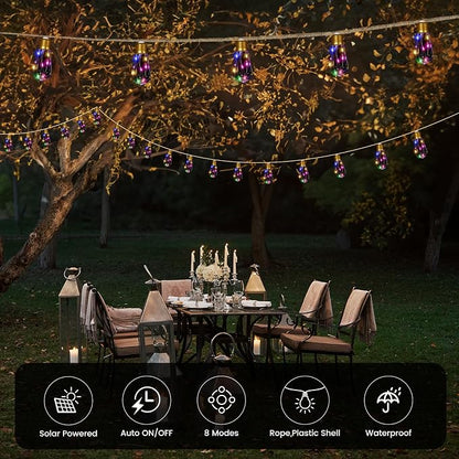 Solar String Lights Outdoor, 24FT Solar Patio String Lights for Outside, Outdoor Solar Lights with 20 Shatterproof Bulbs, Waterproof 8 Light Modes for Garden Fence Balcony Camping Decor - Multicolor