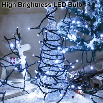 Solar Christmas String Lights, Cool White 200Led Outdoor Waterproof | 2 Pack Total 400LED 144Ft 8 Modes Timer, IP44 Outside Fairy Lights for Tree, Garden, Patio, Lawn, Party, Yard Decorations