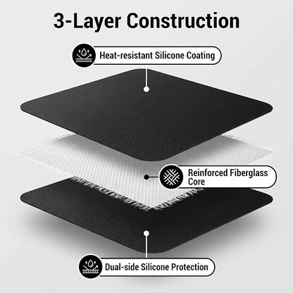 UBeesize 30 x 24 Inch 3-Layer Under Grill Mat For Outdoor Grill, Fireproof Double-Sided Silicone Coated Fire Pit Mat, Waterproof Oil-Proof Stain-Proof BBQ Protector for Decks, Patios，Grass & Fireplace