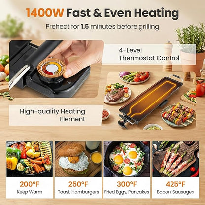 SIMOE 35 Inch Large Electric Griddle, Teppanyaki Grill BBQ with 4-Level Adjustable Temperature, Insulated Handles & Drip Tray, Indoor Outdoor Extra Long Griddle Pan Electric for Party, Home, Camping
