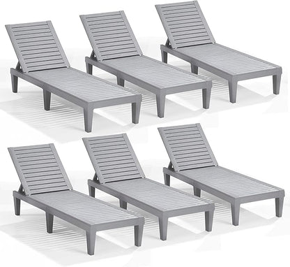 Nestl Sun Tanning Chair - Light Grey Chaise Lounge Chair Outdoor, Lightweight Pool Lounge Chairs Set of 6, Adjustable 5-Position Reclining Lawn Chair, Waterproof Beach Outdoor Lounge Chairs