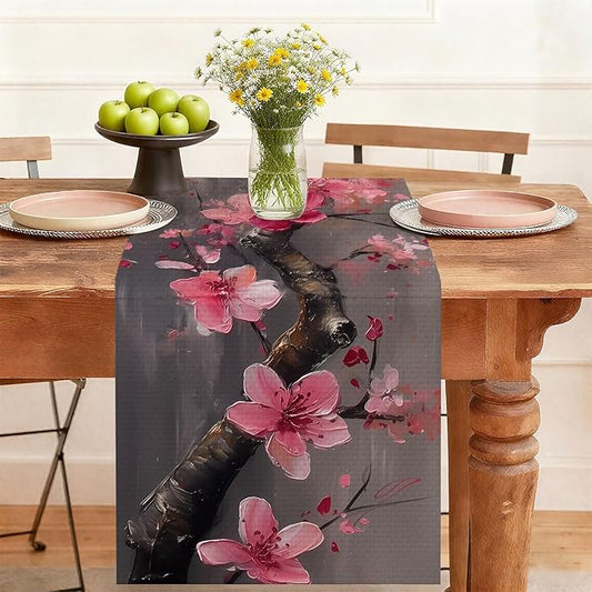 Cherry Blossoms Table Runner,Dining Decor for Kitchen Coffee Table Family Dinners Holiday Parties Wedding Events Decor(13x72 inch)