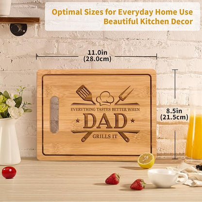 Dad Gifts, Fathers Day Christmas Birthday Gift for Dad, 11x8.5inch Engraved Bamboo Cutting Board from Daughter Son, Present for Father Daddy
