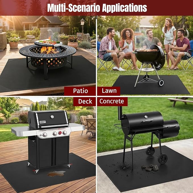 SHINESTAR 65×52 Inch Under Grill Mats for Outdoor Grill for Protection | BBQ Grill Mat with Reinforced Metal Corners, Non-Slip Fire Resistant Mat for Blackstone, for Weber, Fire Pit and Fireplace