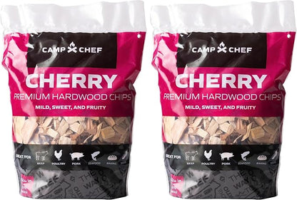 Camp Chef Premium Hardwood Chips - Wood Chips for Smoking & Outdoor Grilling - Compatible with Pellet Grills, Smokers & Barbecues - Made in The USA - Cherry, 192 cu in (Pack of 2)