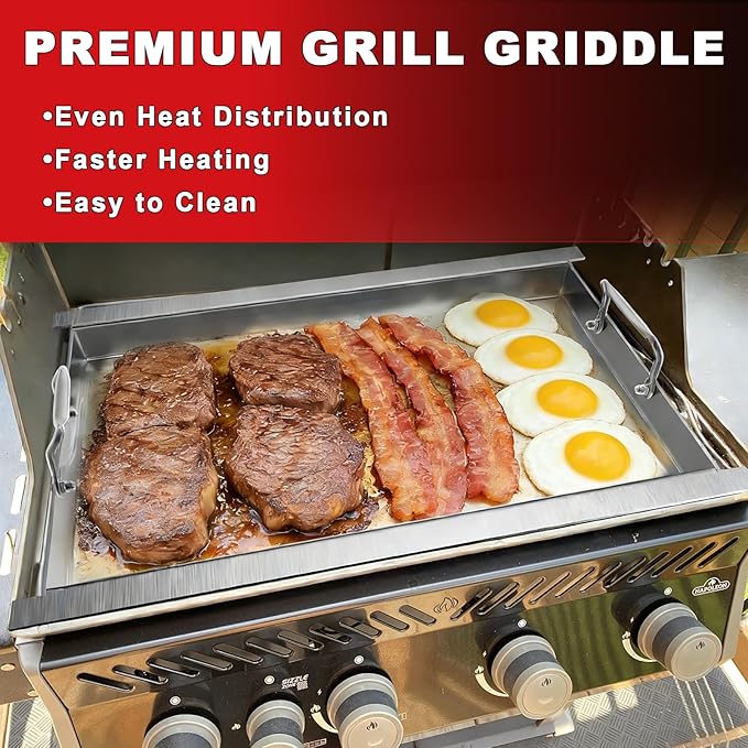 Full Size Griddle Insert - Compatible with Napoleon Prestige/Prestige Pro/Built In 700 Series/Rogue 525, Heavy-Duty Flat Top Griddle with Integrated Grease Traps, Stainless Steel BBQ Grill Accessory